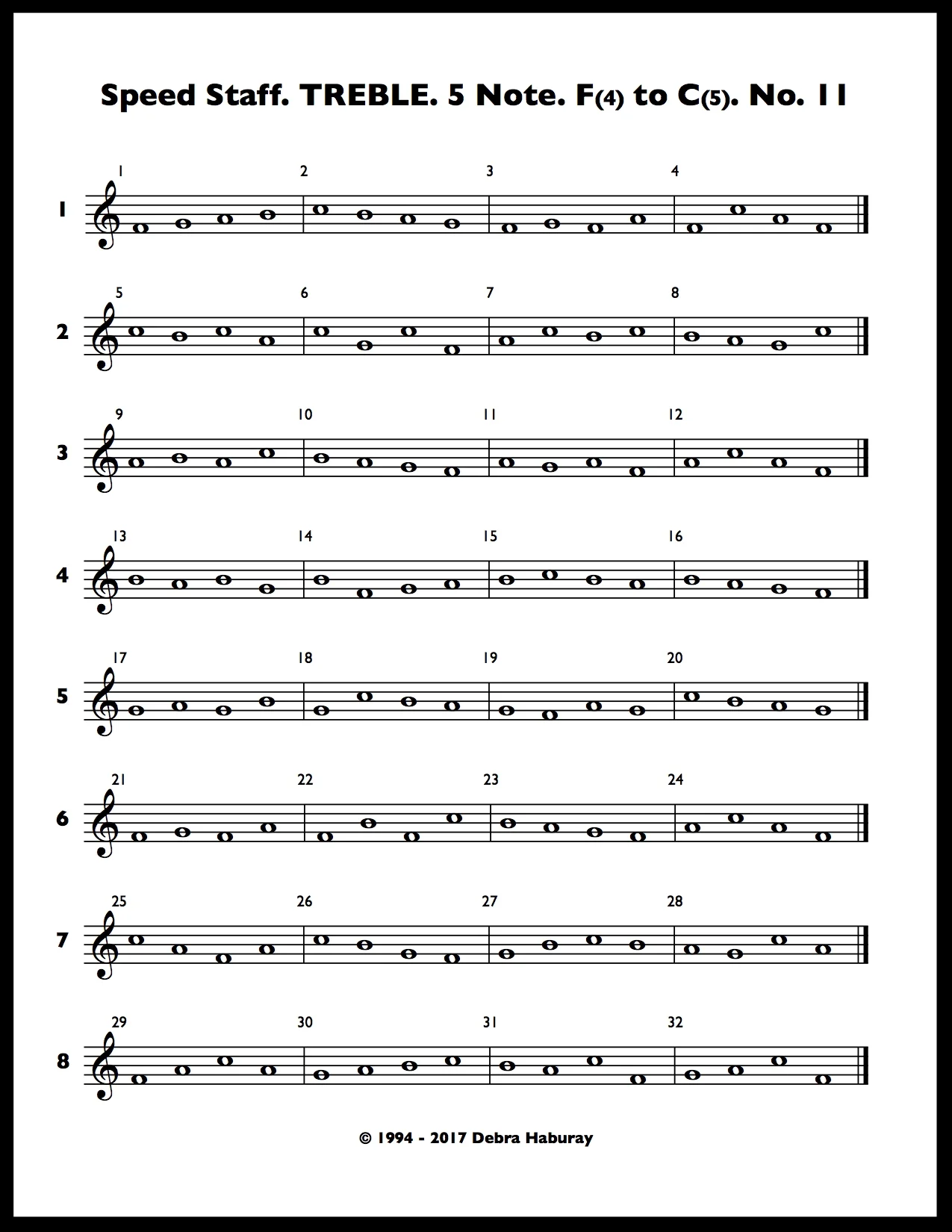 Speed Staff. 5 Note. Treble Clef. 25 Pages. — Debra Haburay